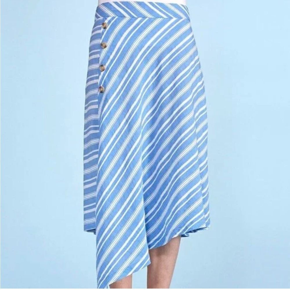Fresh Produce Assymetric Hem Blue White Summer Beach Stretch Coastal Skirt Small